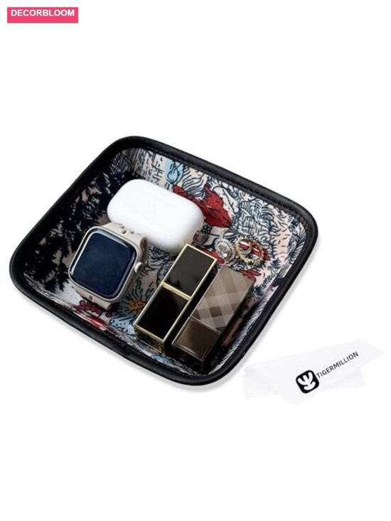 Other - Decorative Catchall Tray with Jewelry Cleaning Cloth, Resin and Canvas, Leather